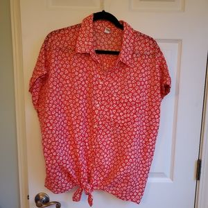NWT - orange flowered tie front top